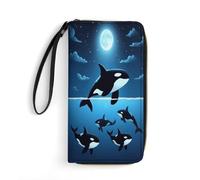 Anceky Portafoglio in pelle Orca Night Swim da donna con cinturino da polso, pochette da donna per monete, smartphone