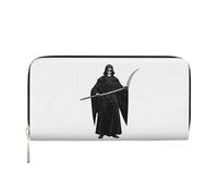 Anceky Portafoglio in pelle PU con cerniera, per donne e uomini, con motivo Grim Reaper in metallo nero, porta carte di credito, pochette lunga