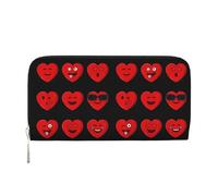 Anceky Portafoglio in pelle PU con cuori e facce buffe per San Valentino, per donne e uomini, porta carte di credito, pochette lunga con cerniera
