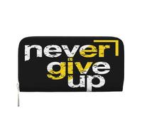 Anceky Portafoglio in pelle PU Never Give Up per donna e uomo, porta carte di credito, pochette lunga con cerniera