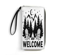 Anceky Portafoglio in pelle Welcome To Camping per donna con cinturino da polso, pochette da donna per monete, smartphone