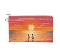 Anceky Portafoglio in tela per coppie che guardano l'alba, grazioso portamonete, piccola borsa portaoggetti con cerniera