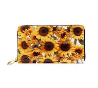 Anceky Portafoglio lungo con cerniera, porta carte da viaggio in pelle PU, motivo girasoli su sfondo bianco, per donne e uomini