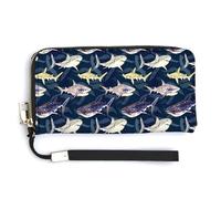 Anceky Portafoglio lungo da donna Blue Sharks in pelle PU con cinturino da polso, portafoglio sottile con cerniera, tasca di grande capacità, porta carte, 7,9" x 4,1"