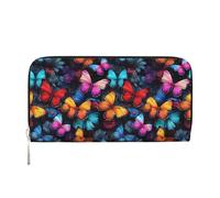 Anceky Portafoglio lungo in pelle PU con farfalle arcobaleno da sogno, per donne e uomini, con cerniera, porta carte di credito