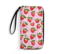 Anceky Portafoglio lungo in pelle rosa fragola con porta carte, fibbia regolabile, custodia multi-carte e cinturino da polso antiscivolo