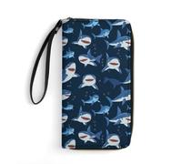 Anceky Portafoglio lungo in pelle Shark Ocean, porta carte, fibbia regolabile, custodia per più carte con cinturino da polso antiscivolo