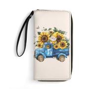 Anceky Portafoglio lungo in pelle vintage con gnomo e girasole, porta carte, fibbia regolabile, custodia per più carte con cinturino da polso