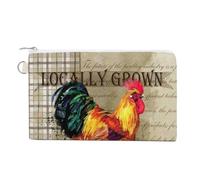 Anceky Portafoglio morbido con pochette, borsa da donna in tela con cerniera, borsa per il trucco, portamonete, banconote, stampa gallo, domestico della fattoria isolato su poster vintage, 7,4x4,6 po