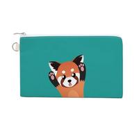 Anceky Portafoglio morbido con pochette, borsa da donna in tela con cerniera, borsa per il trucco, portamonete, banconote, 19,1 x 11,6 cm, stampa con simpatico panda rosso su turchese