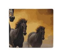 Anceky Portafoglio porta carte porta monete da uomo con stampa di cavalli neri in corsa, per l'uso quotidiano e che si adatta facilmente a qualsiasi tasca.