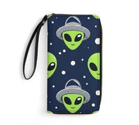 Anceky Portafoglio portatile con stampa in corda per donna, interno multistrato, resistente all'acqua, ideale per le vacanze, con testa di alieno e UFO