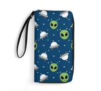 Anceky Portafoglio portatile in corda da donna, resistente all'acqua, interno multistrato, perfetto per i viaggi, con testa di alieno e UFO