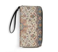 Anceky Portafoglio portatile in pelle di grande capacità, con corda, in pregiato cuoio Tabriz blu ruggine arancione Persia