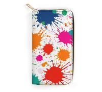 Anceky Portafoglio portatile in pelle per adulti con tasche per documenti d'identità, grande capacità, multi-slot per carte, borsa leggera per accessori da viaggio, schizzi di vernice colorati