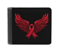Anceky Portafoglio sottile bifold da uomo con tasca frontale e 6 finestre per documenti, per la sensibilizzazione sul cancro al seno, con ali d'angelo