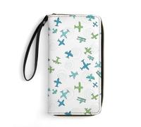 Anceky Portafoglio unisex in pelle PU, design con cinturino per uomo e donna, porta carte portatile, pronto per il viaggio, divertenti aerei nel cielo bianco