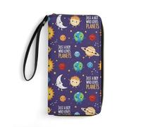 Anceky Portafoglio unisex in pelle PU, design con cinturino per uomo e donna, porta carte portatile, pronto per il viaggio, Just A Boy Who Loves Planets Solar System