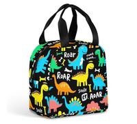 Anceky Portapranzo pieghevole a prova di perdite con maniglia robusta, borsa tote portatile leggera e colorata con dinosauri neri per uomo e donna, ideale per la spiaggia e i picnic.