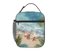 Anceky sabbia e due stelle marine, uno sfondo di spiaggia tropicale Portapranzo riutilizzabile Borsa termica isolata per ufficio, lavoro, picnic, campeggio, spiaggia