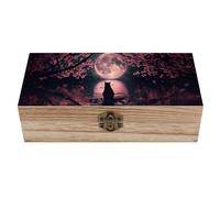 Anceky Scatola portaoggetti in legno a forma di gatto illuminato dalla luna, portagioie in legno vintage con coperchio incernierato, artigianato, anel