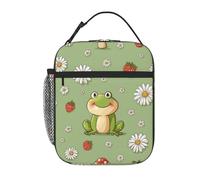 Anceky Simpatico portapranzo con rana, funghi, margherite e fragole, riutilizzabile e isolato, ideale per ufficio, lavoro, picnic, campeggio e spiaggia.