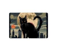 Anceky Tappetino da bagno in fango diatomeico Black Cat Full Moon Cityscape, ad asciugatura rapida, super assorbente, retro in gomma antiscivolo, facile da usare in casa, 24x16 pollici