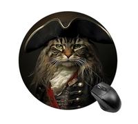 Anceky Tappetino per mouse da gioco impermeabile con motivo a gatto in costume da pirata, con base in gomma antiscivolo, rotondo, con bordi cuciti, per scrivania da 7,8 pollici