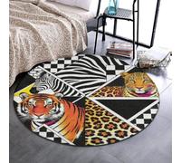 Anceky Tappetino rotondo multiuso in flanella, morbido, per pavimento, 61 cm | Decorativo, geometrico, a scacchi, zebra, tigre, leopardo, stile retrò anni '80/'90, nero, stampato, comodo tappetino