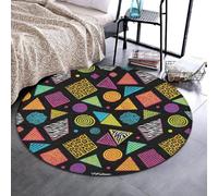 Anceky Tappeto rotondo morbido antiscivolo per pavimenti, 91 cm | Decorativo, nero, geometrico, a scacchi, zebra, tigre, leopardo, vintage retrò anni '80 '90, stampato, comodo tappetino