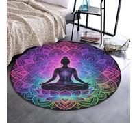 Anceky Tappeto rotondo unico antiscivolo in flanella, 91 cm | Decorativo, sette chakra, mandala bohémien, fungo, yoga, meditazione, arte boho, stampato, comodo tappetino