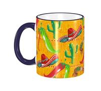 Anceky Tazza da caffè con motivo messicano, cappello di cactus e freddo, tazze da caffè in ceramica con manico, tazze da tè, tazze da caffè, tazze da bere per donne e uomini
