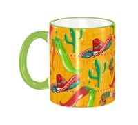 Anceky Tazza da caffè con motivo messicano, cappello di cactus e freddo, tazze da caffè in ceramica con manico, tazze da tè, tazze da caffè, tazze da bere per donne e uomini