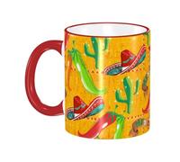 Anceky Tazza da caffè con motivo messicano, cappello di cactus e freddo, tazze da caffè in ceramica con manico, tazze da tè, tazze da caffè, tazze da bere per donne e uomini