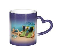 Anceky Tazza da caffè da 11 once con cambio colore sensibile al calore, infradito e occhiali da sole a forma di stella marina, divertente tazza in ceramica che cambia colore per donne e uomini.