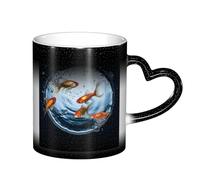 Anceky Tazza da caffè da 11 once con cambio colore sensibile al calore, motivo: pesce nell'acqua, divertente tazza in ceramica che cambia colore per donne e uomini.