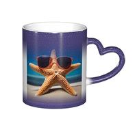 Anceky Tazza da caffè da 11 once con cambio colore sensibile al calore, stella marina con occhiali da sole, divertente tazza in ceramica che cambia colore per donne e uomini