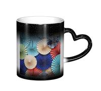 Anceky Tazza da caffè da 11 once con cambio colore sensibile al calore, ventagli di carta fatti a mano, divertente tazza in ceramica che cambia colore per donne e uomini
