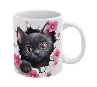 Anceky Tazza da caffè divertente con gattino nero 3D, buco nel muro, 11 once, divertente e originale,scherzo