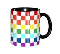 Anceky Tazza da caffè in ceramica con bandiera a scacchi e arcobaleno bianco, 11 once, adatta al microonde, per donne e uomini