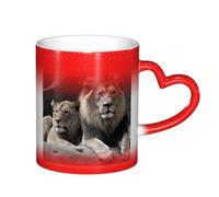 Anceky Tazza da caffè in ceramica con cambio colore sensibile al calore, 11 once, con leoni maschi e femmine, divertente tazza che cambia colore per donne e uomini