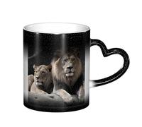 Anceky Tazza da caffè in ceramica con cambio colore sensibile al calore, 11 once, con leoni maschi e femmine, divertente tazza che cambia colore per donne e uomini