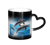Anceky Tazza da caffè in ceramica con due delfini, divertente, che cambia colore, sensibile al calore, da 11 once, per donne e uomini