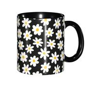 Anceky Tazza da caffè in ceramica con margherita bianca e nera, 11 oz, adatta al microonde, per donne e uomini