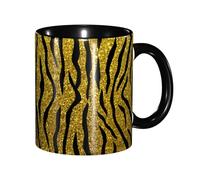 Anceky Tazza da caffè in ceramica con motivo tigre e glitter oro, 11 oz, adatta al microonde, per donne e uomini