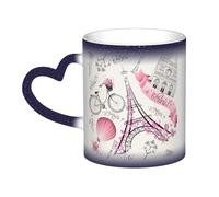 Anceky Tazza da caffè in ceramica con stampa della Torre di Parigi e una bicicletta, tazza da tè magica personalizzata, cambia colore