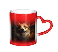 Anceky Tazza magica termosensibile che cambia colore da 11 once, tazza in ceramica con cane tra le foglie, per compleanno e Natale