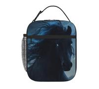 Anceky un cavallo nero, nello stile dell'arte, fulmine sullo sfondo Porta pranzo riutilizzabile Borsa termica isolata per ufficio Lavoro Picnic Campeggio Spiaggia