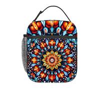 Anceky Un mandala di girasole bohémien astratto e vibrante adatto per interni Borsa da pranzo isolata per uomo e donna Grande contenitore per il pranzo termico portatile impermeabile riutilizzabile c