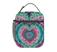 Anceky Un mandala simmetrico e colorato creato con la tecnica tie dye Borsa termica per pranzo per uomo e donna Grande contenitore termico portatile impermeabile riutilizzabile con tasche per lavoro,